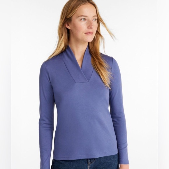 LL Bean Women's Size 3X Pima Cotton Tee Shawl Long Sleeve Teal Business Casual - Picture 10 of 11